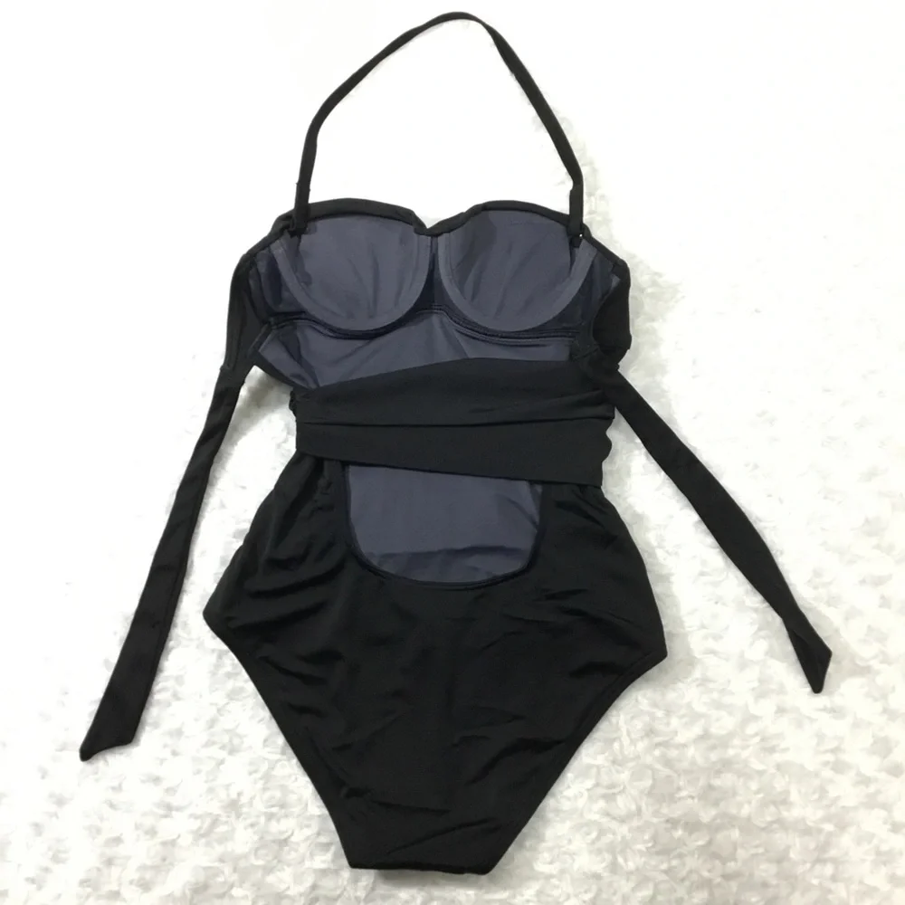 Victoria’s Secret Twist Bandeau Tie Back Retro One-piece Swimsuit Black 32A - Picture 11 of 16
